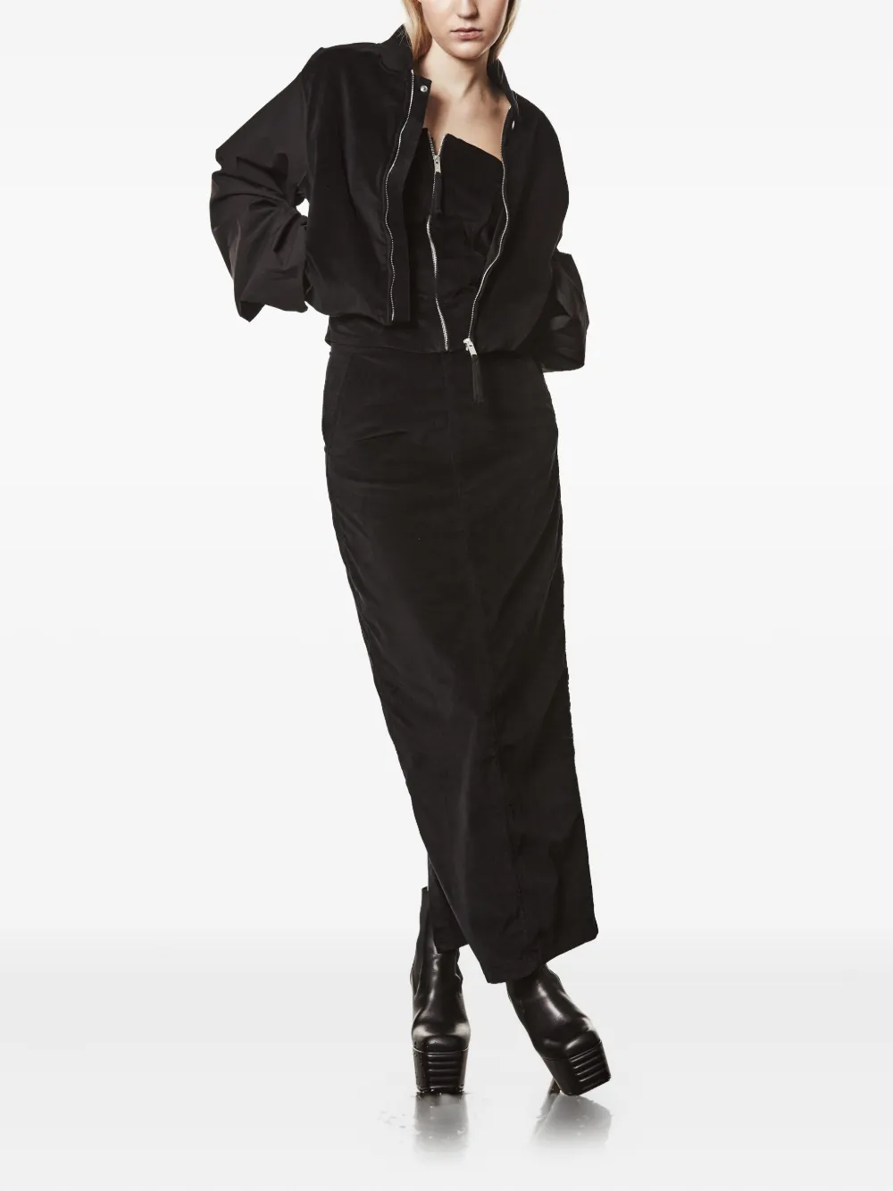 Thom Krom Velvet Cropped Zip-front Jacket In Black