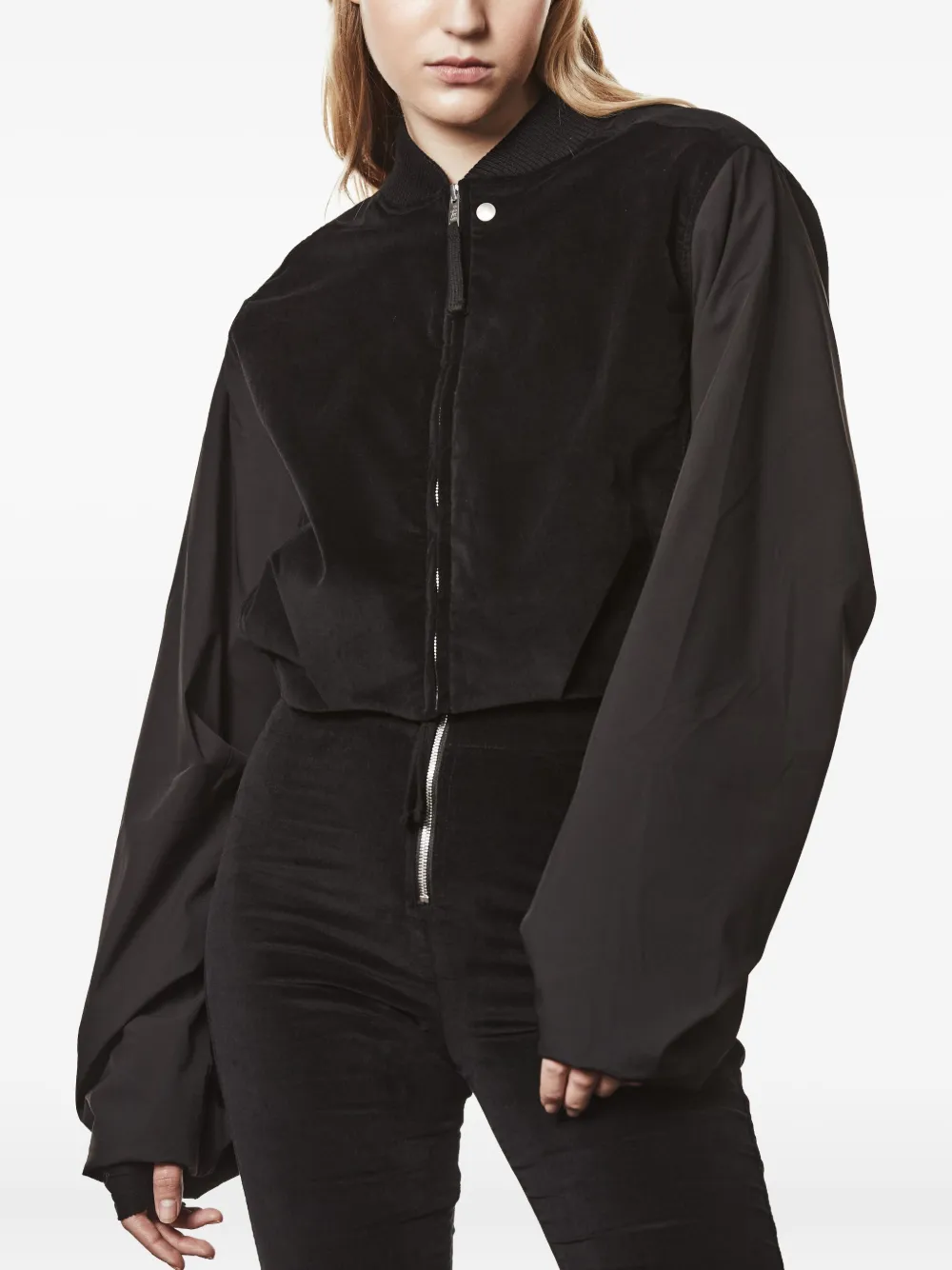 Thom Krom Velvet Cropped Zip-front Jacket In Black