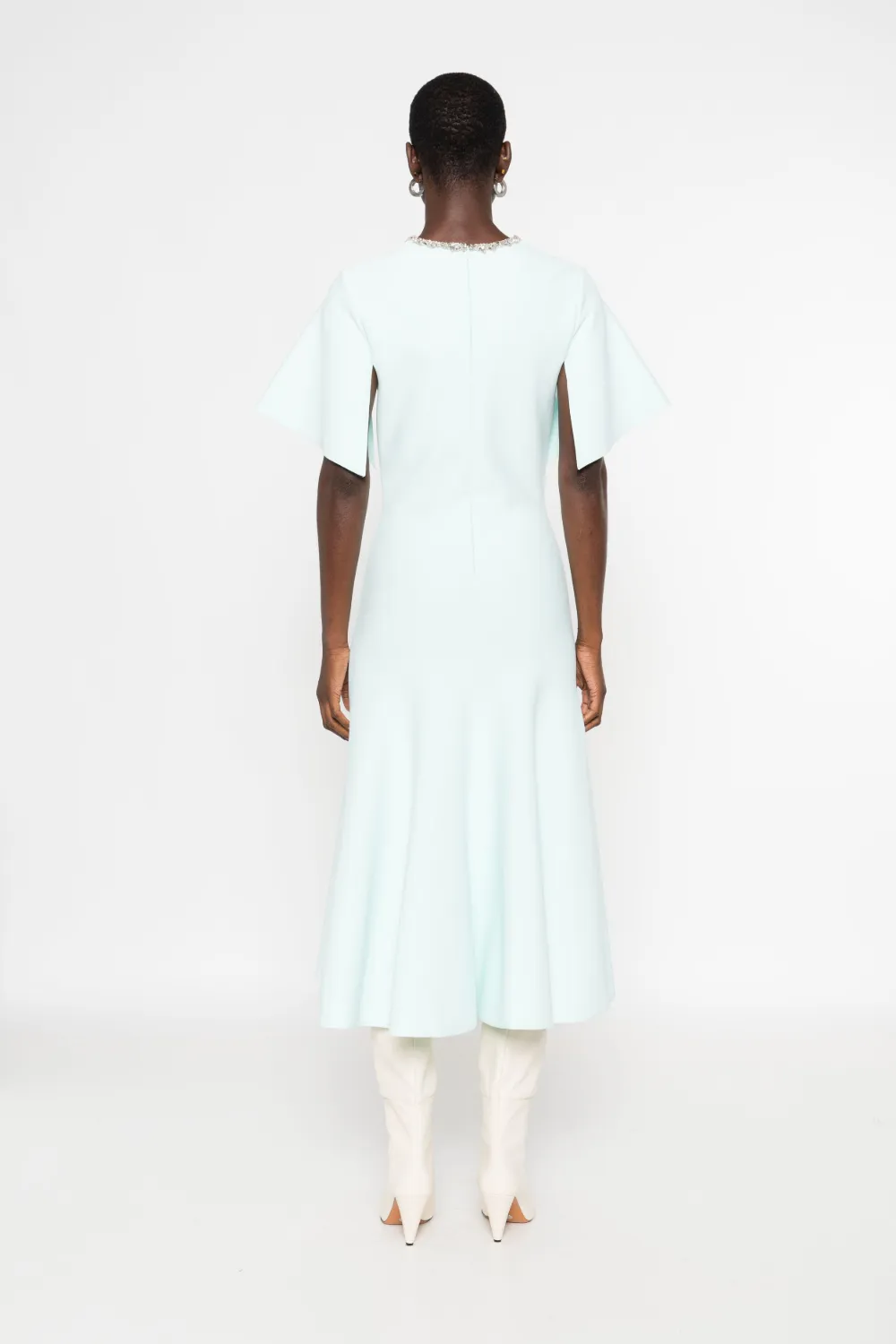 Alexander Mcqueen Crystal Neck Short-sleeve Knit Midi Dress In Blue