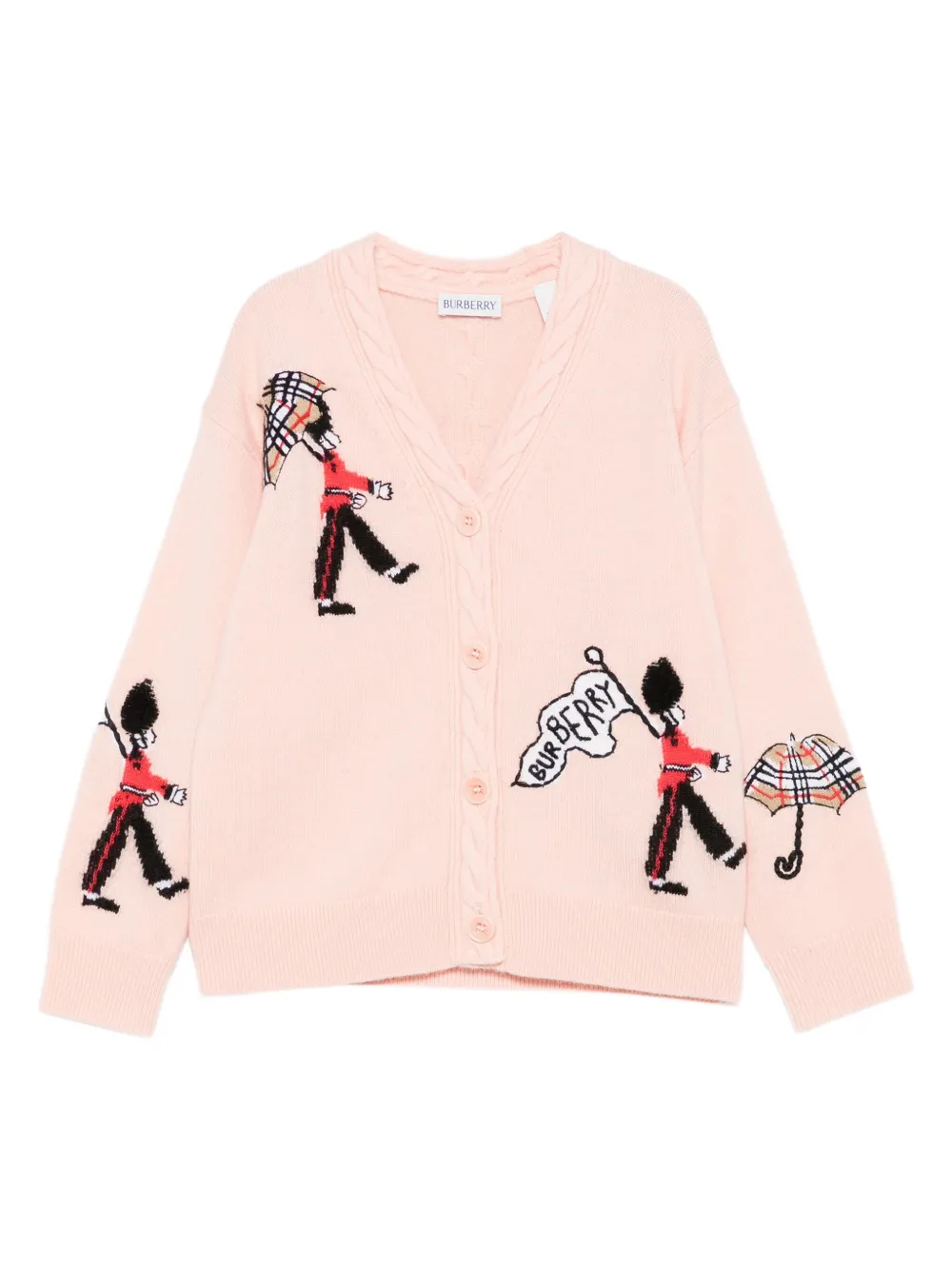 Burberry Kids embroidered cable-knit cardigan Roze