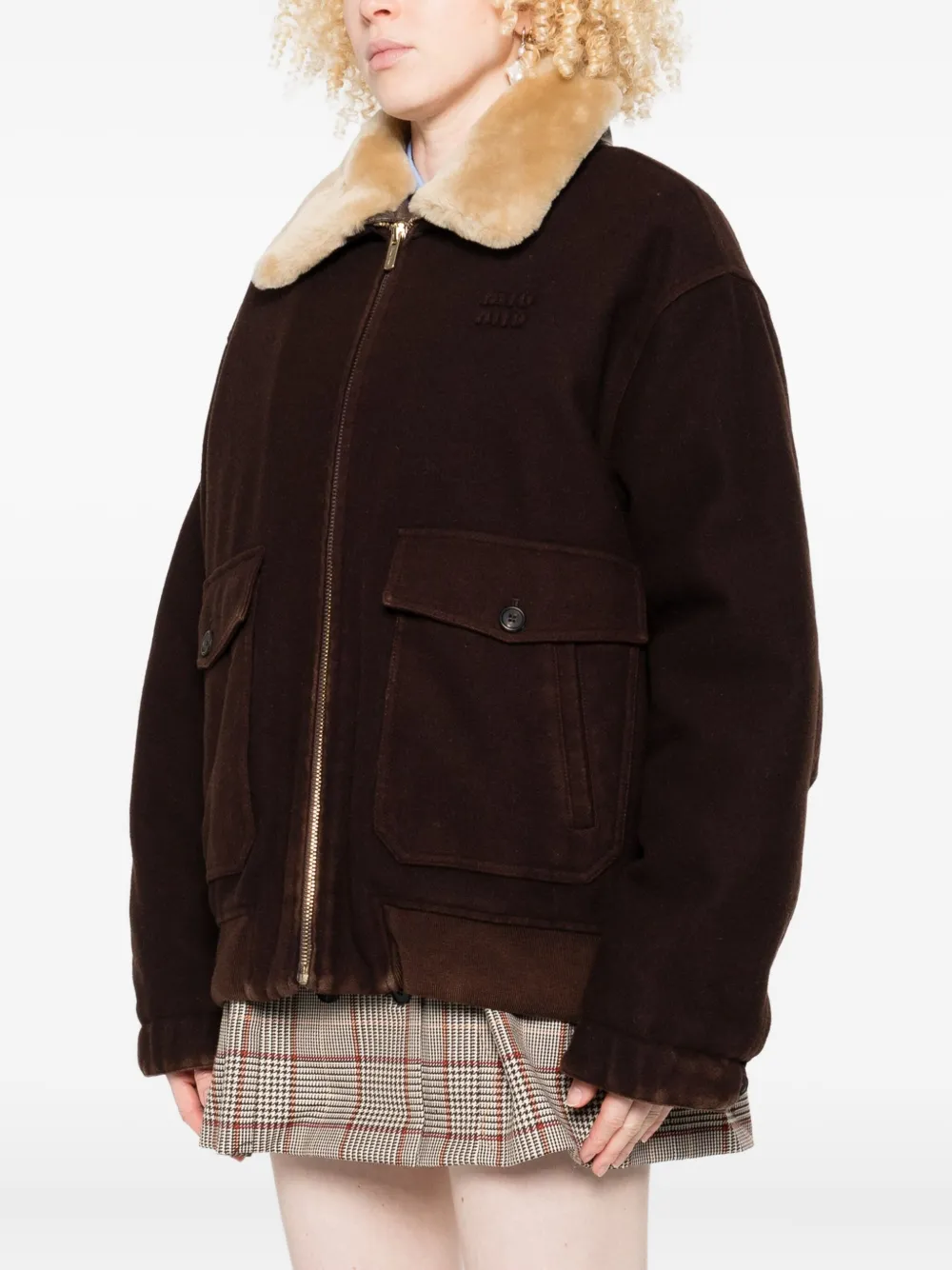 Miu faux-fur collar jacket Bruin