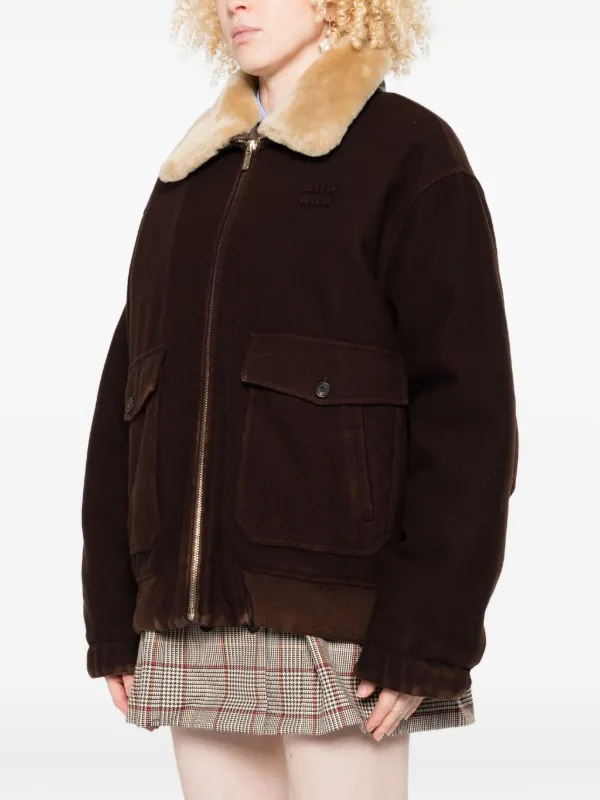 Miu Miu faux-fur Collar Jacket | Brown | FARFETCH