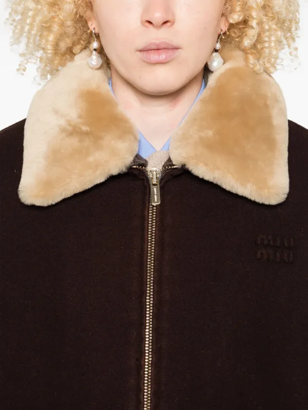 ジャケット・アウター MIU MIU 2019AW Fur collar Tweed Coat Miu Miu faux-fur Collar Jacket | Brown | FARFETCH