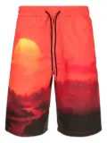Maharishi sunset-print drawstring shorts - Red