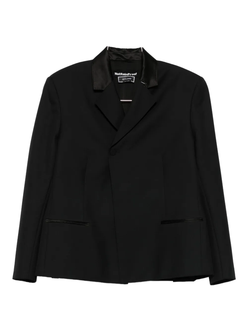 Styland Velvet-collared Wool Jacket In Black