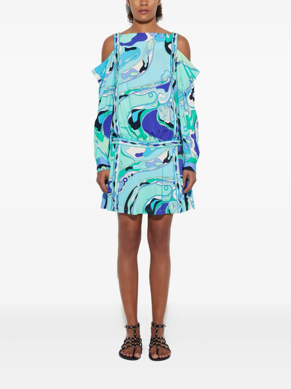 PUCCI shoulder-cut print dress - Blauw