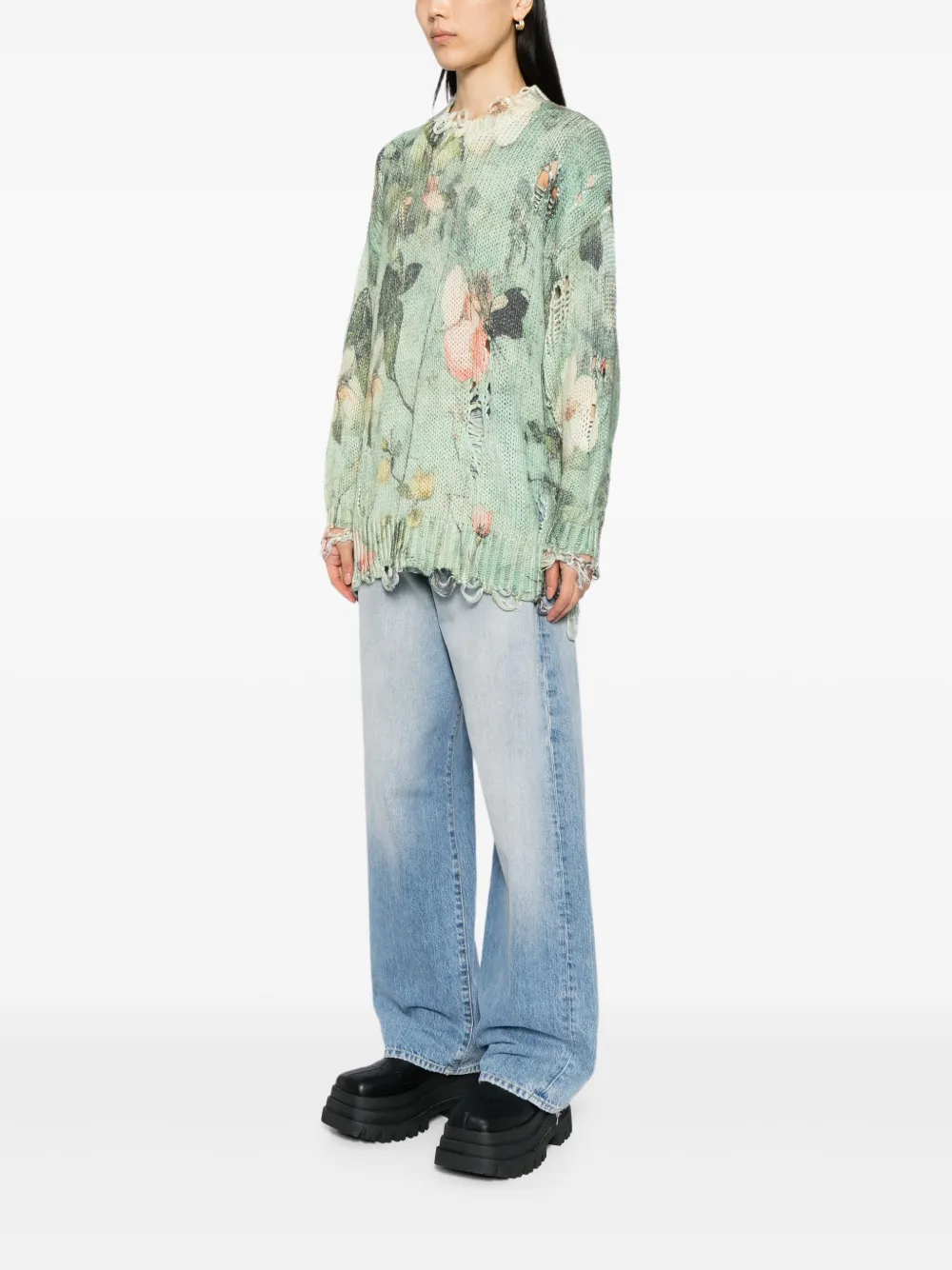 R13 Trui met bloemenprint Groen