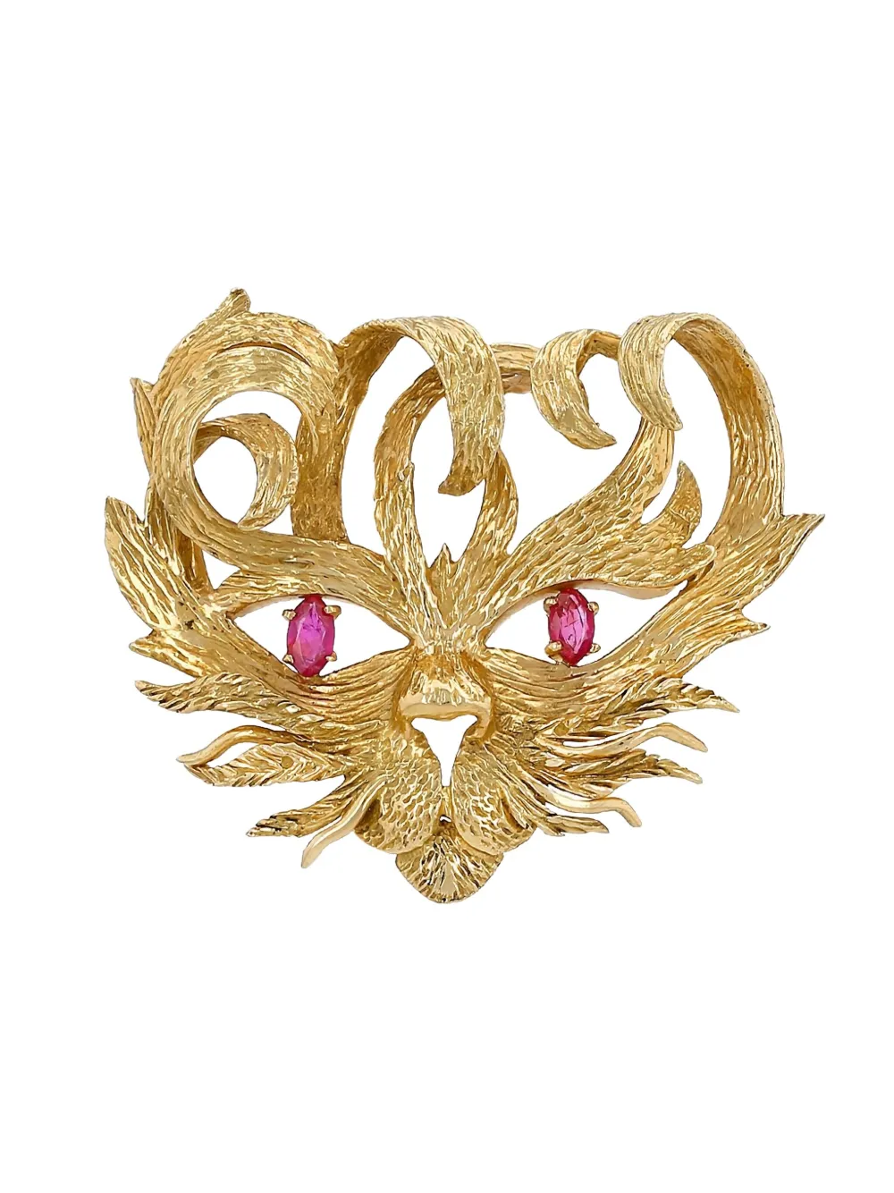 1960s 18K yellow gold Cat pink sapphire brooch