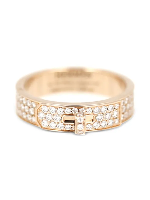 Hermès Pre-owned 18K Rose Gold Diamond Buckle Ring in Pink