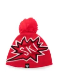 Rossignol ski-motif pom-pom knitted hat - Red