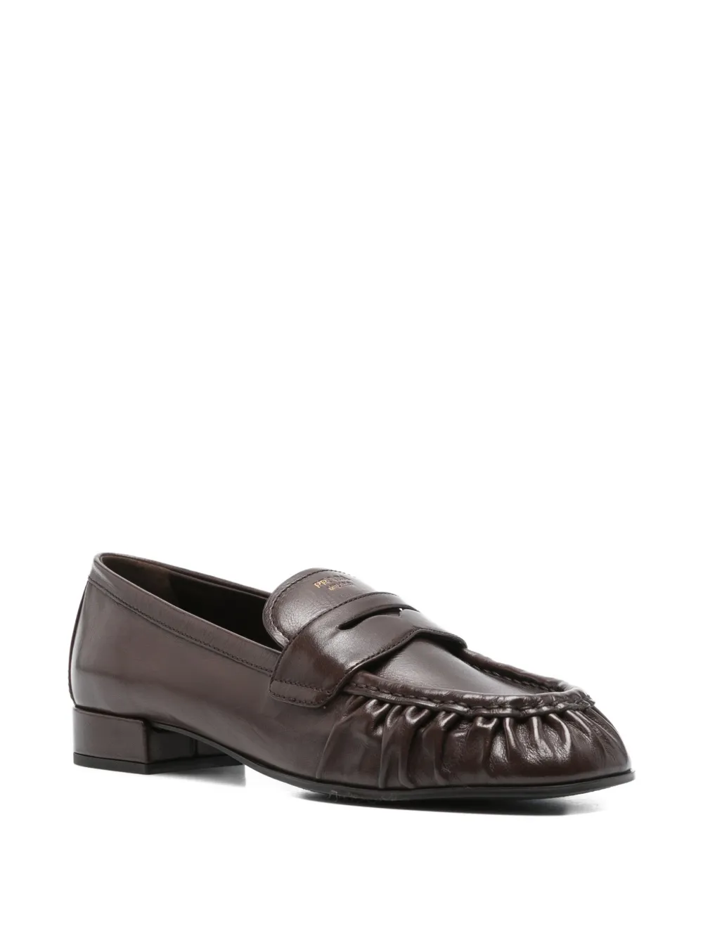Prada pleated leather loafers - Bruin