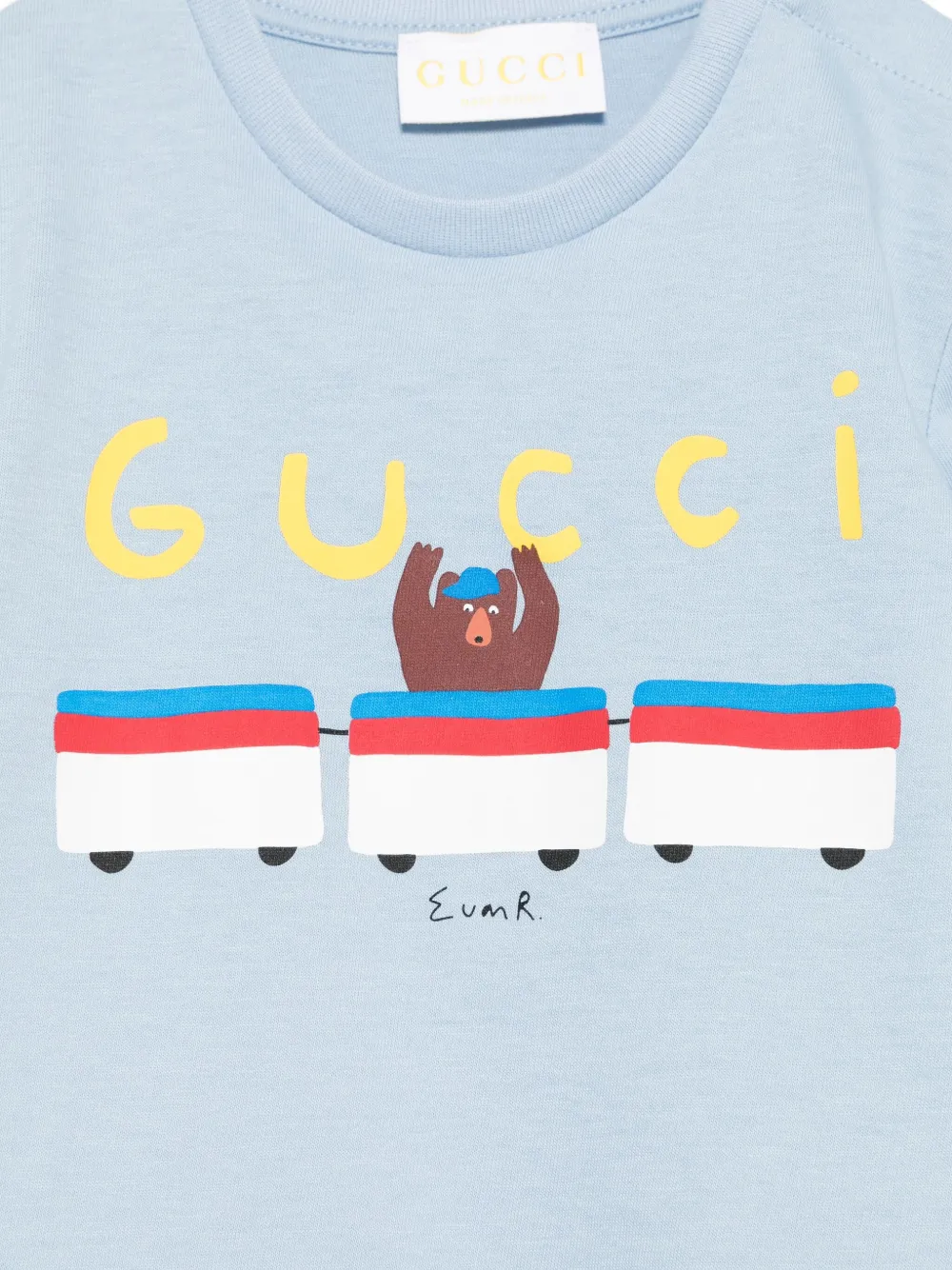 Gucci Kids Katoenen T-shirt met beerprint Blauw