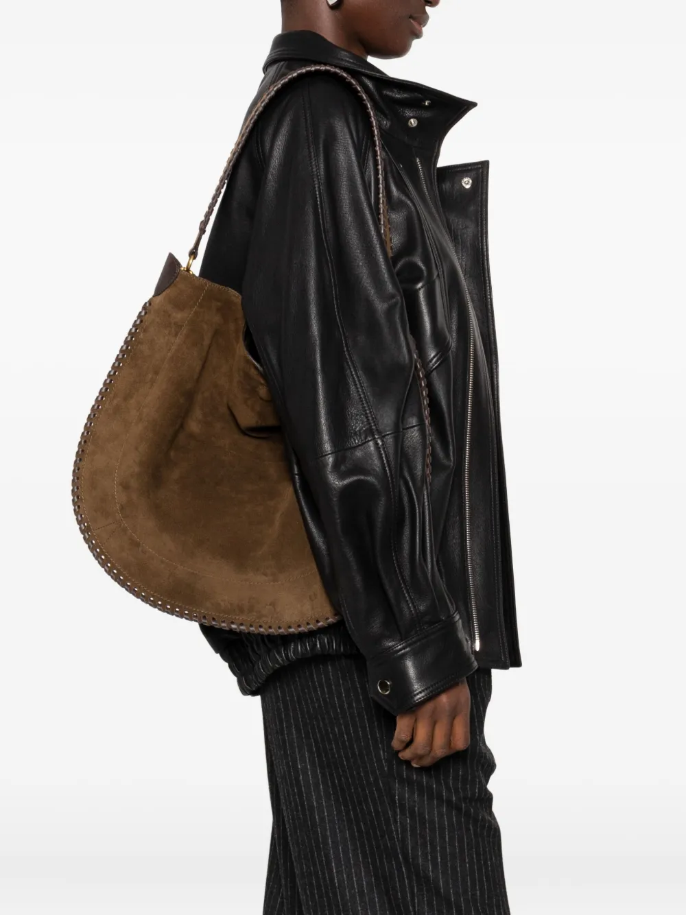 ISABEL MARANT braided-trim suede shoulder bag - Bruin