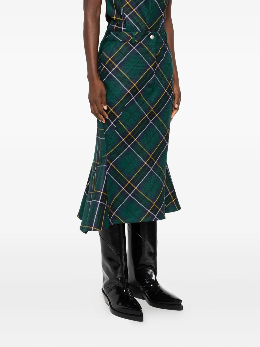 Alexander McQueen kickback-detail plaid skirt Blauw