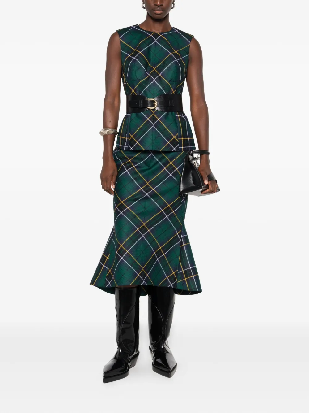 Alexander McQueen kickback-detail plaid skirt - Blauw