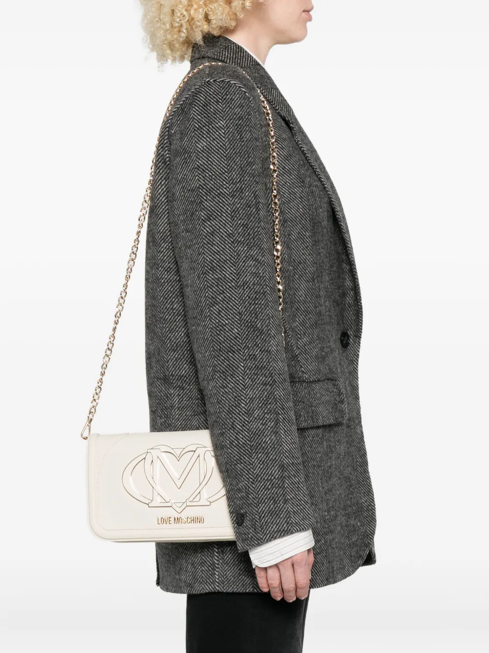 Love Moschino Crossbodytas met logoplakkaat en kettingband Beige
