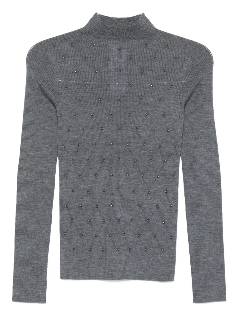 embellished mock-neck wool top
