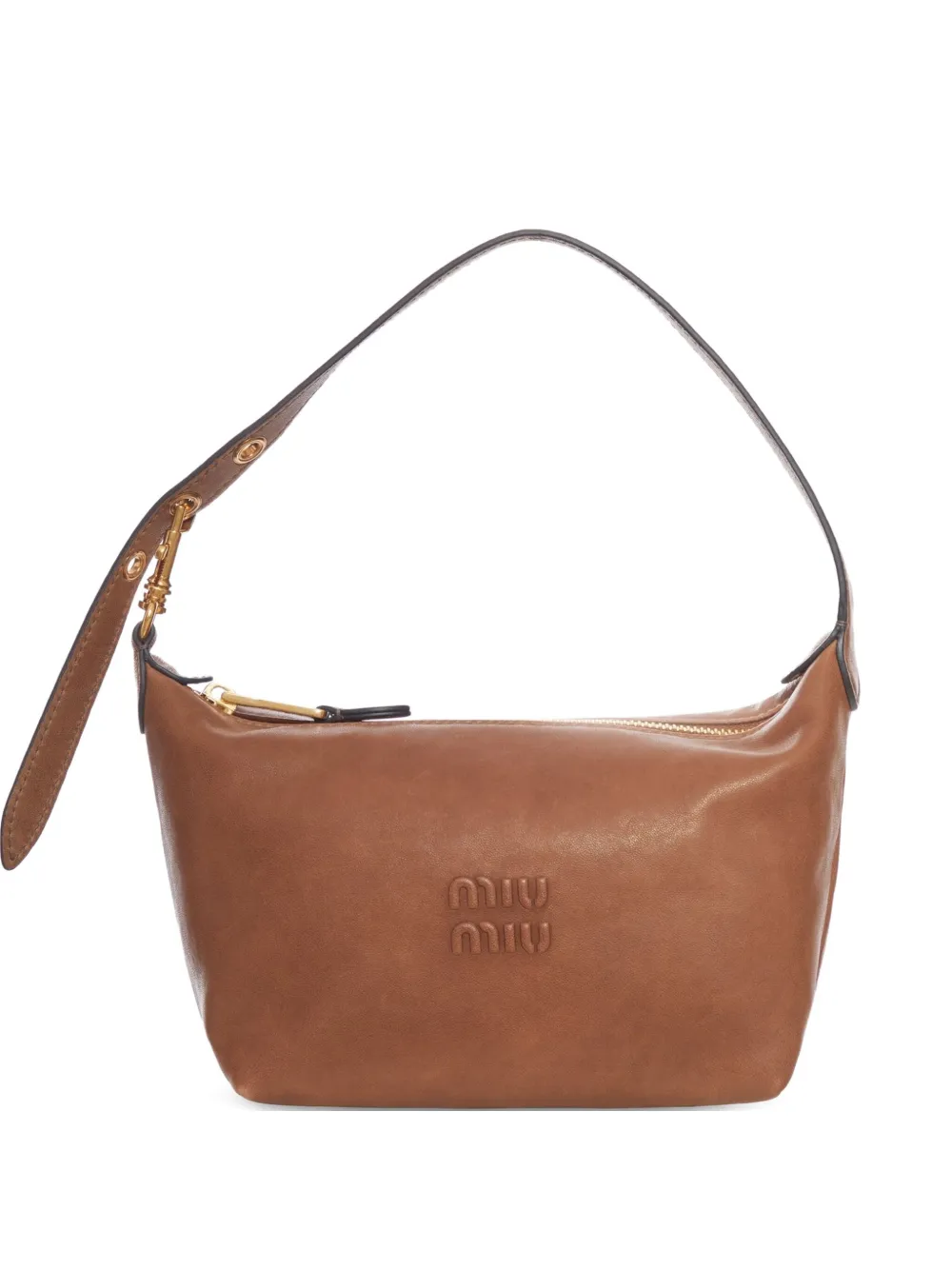Miu logo-embossed leather shoulder bag Bruin
