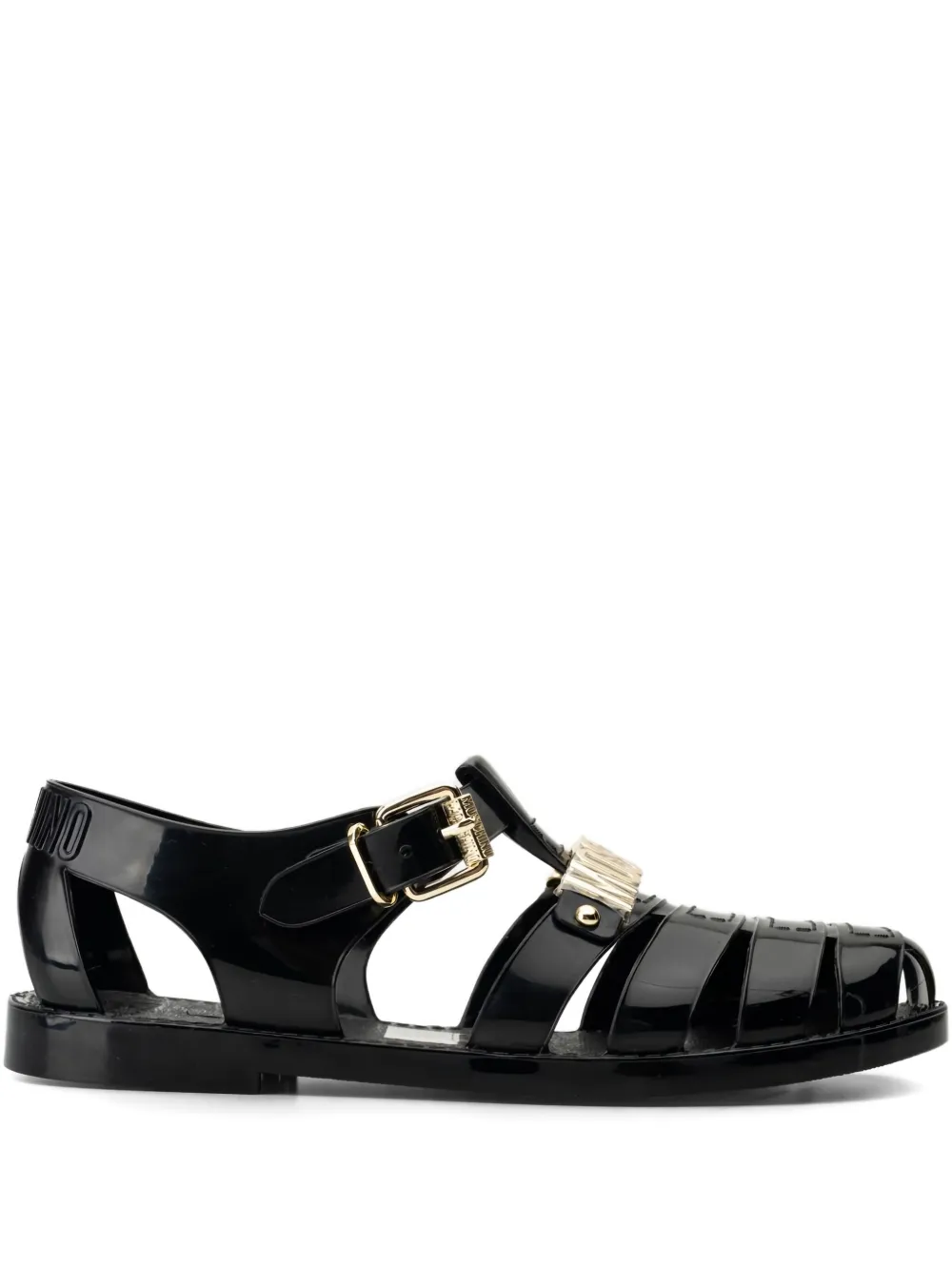 Moschino logo-plaque buckle sandals Black