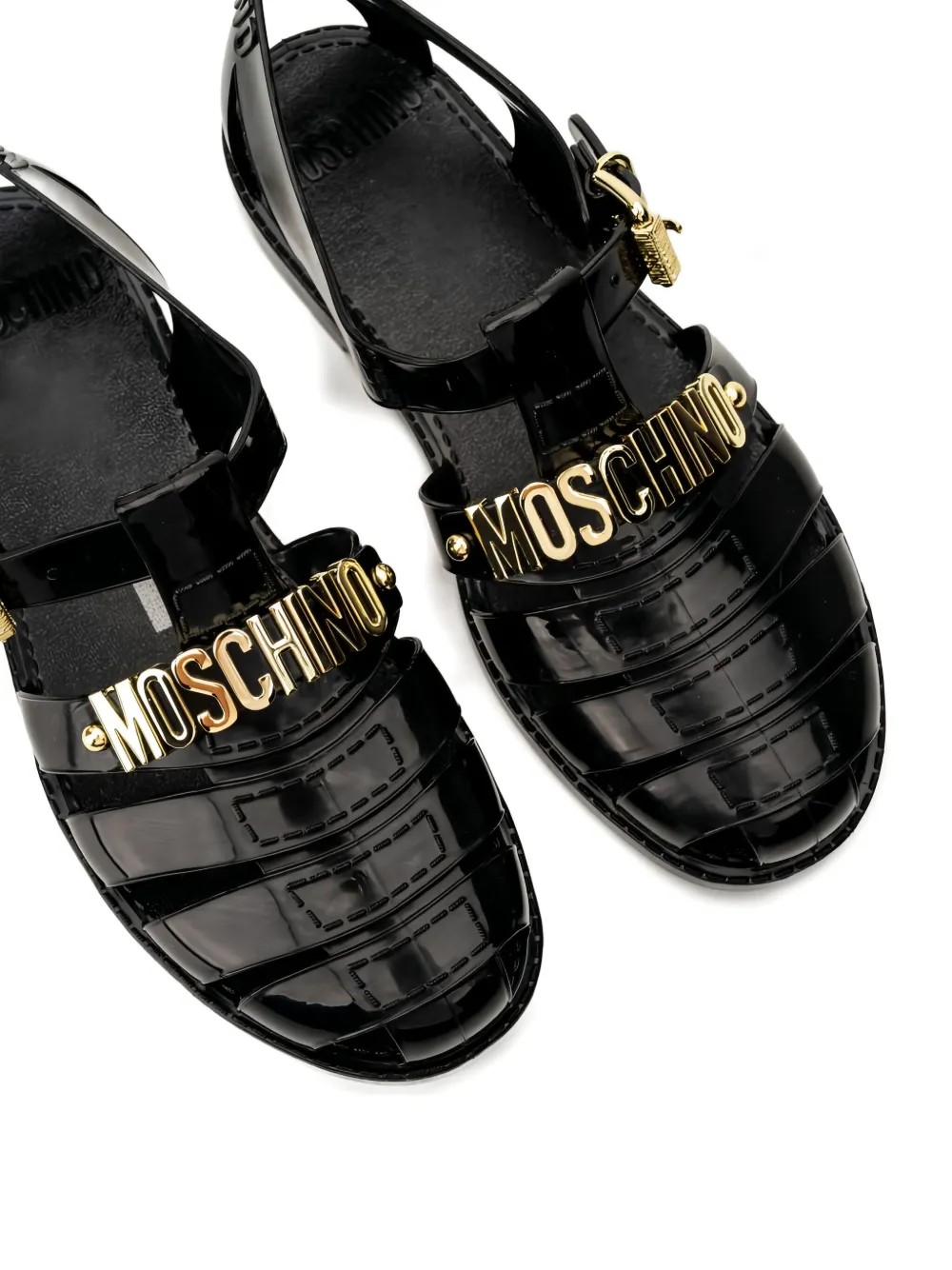 Moschino logo-plaque buckle sandals Black