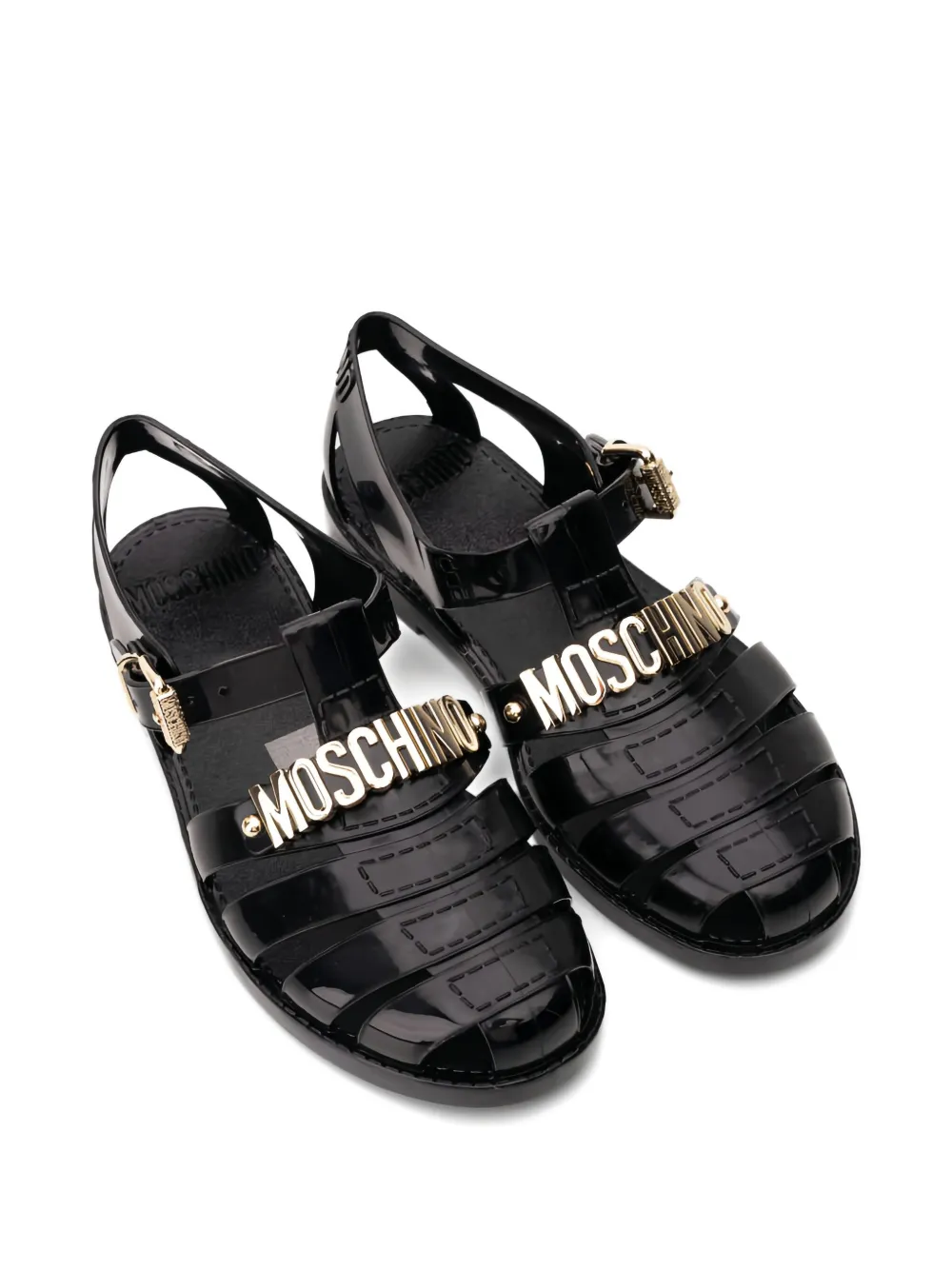 Moschino logo-plaque buckle sandals Black