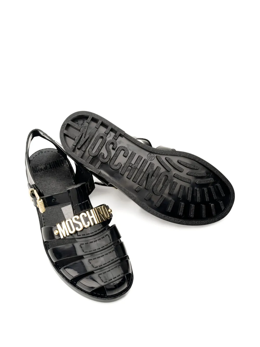 Moschino logo-plaque buckle sandals Black