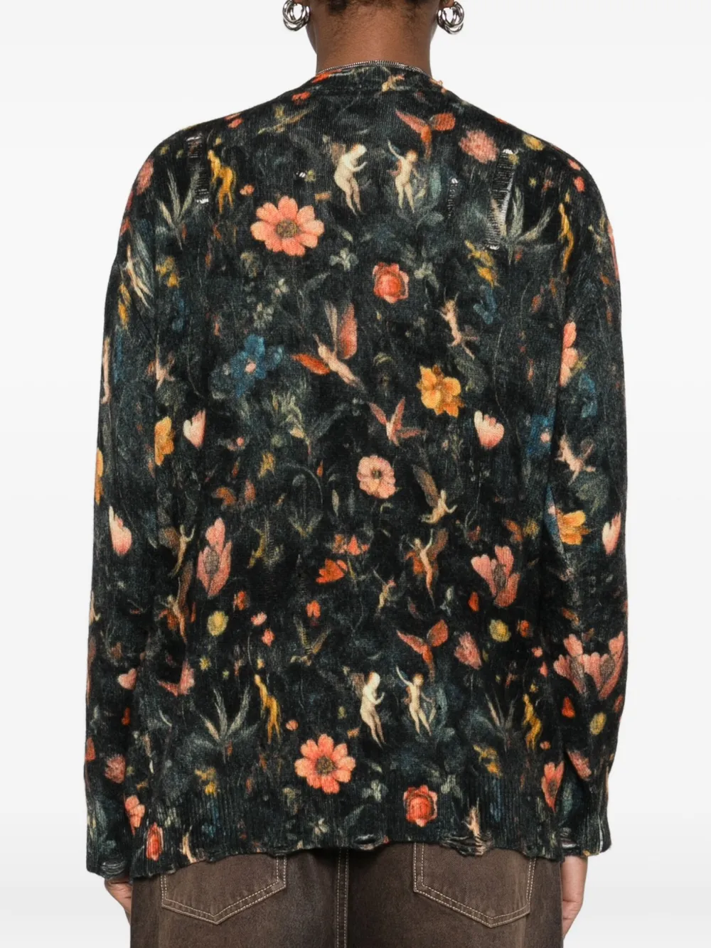 R13 Printed Boyfriend Cardigan Floral With Angels Black In Green