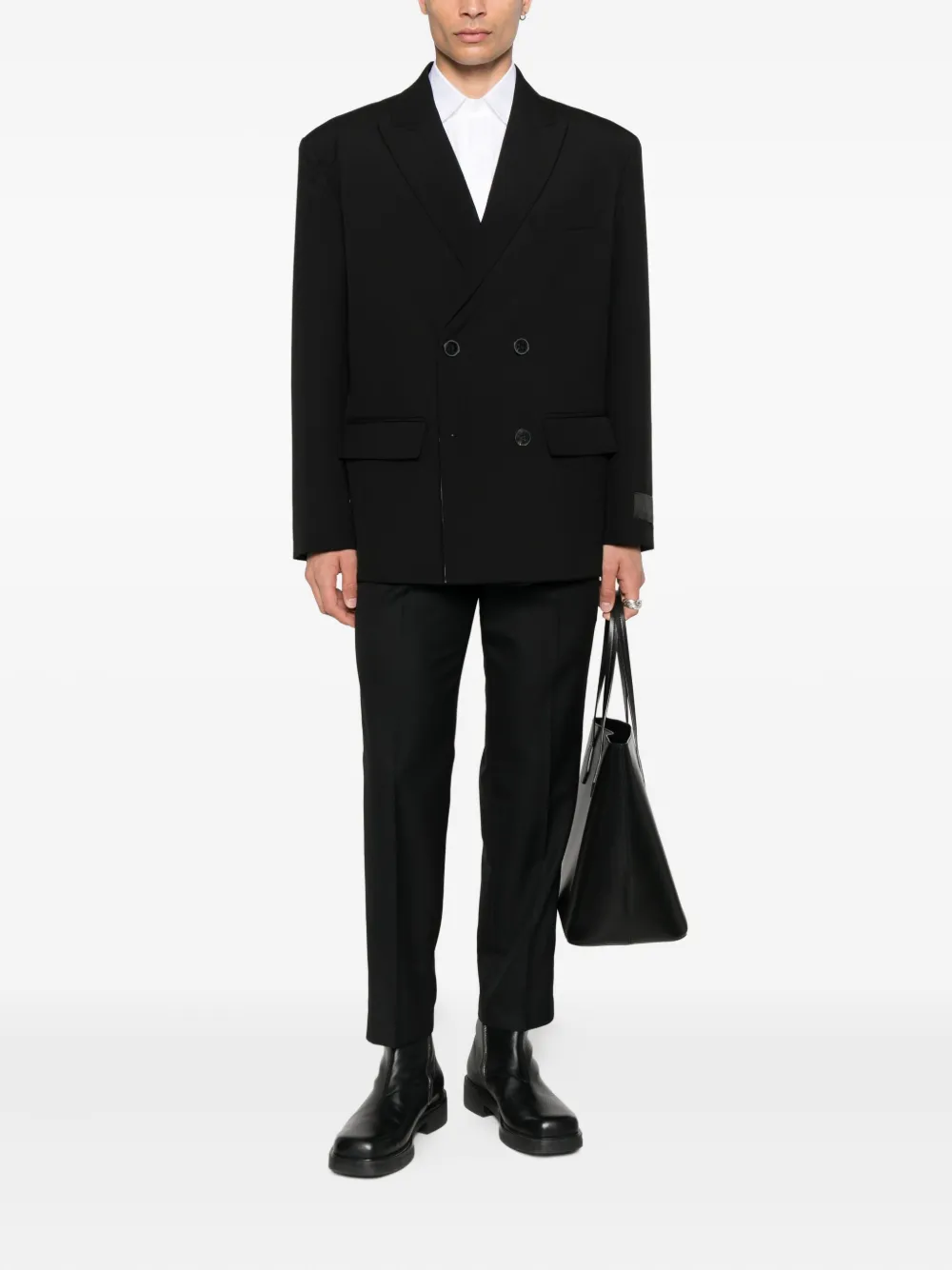 STYLAND Broek met leren vlakken Zwart