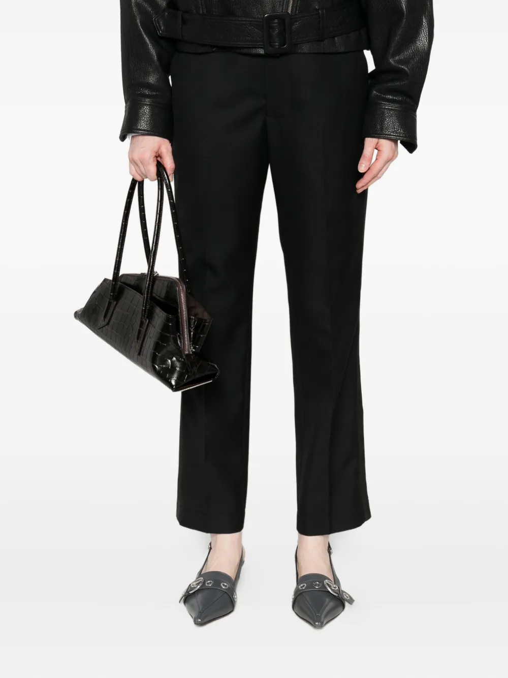 STYLAND Broek met leren vlakken Zwart