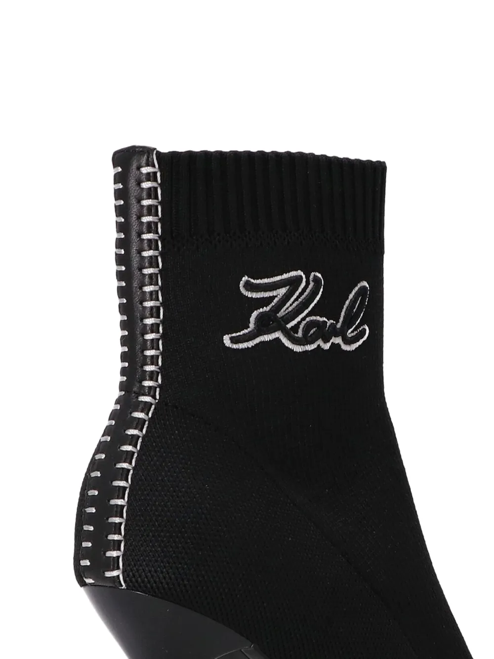 Karl Lagerfeld 100 mm gebreide laarzen met leren neus Zwart