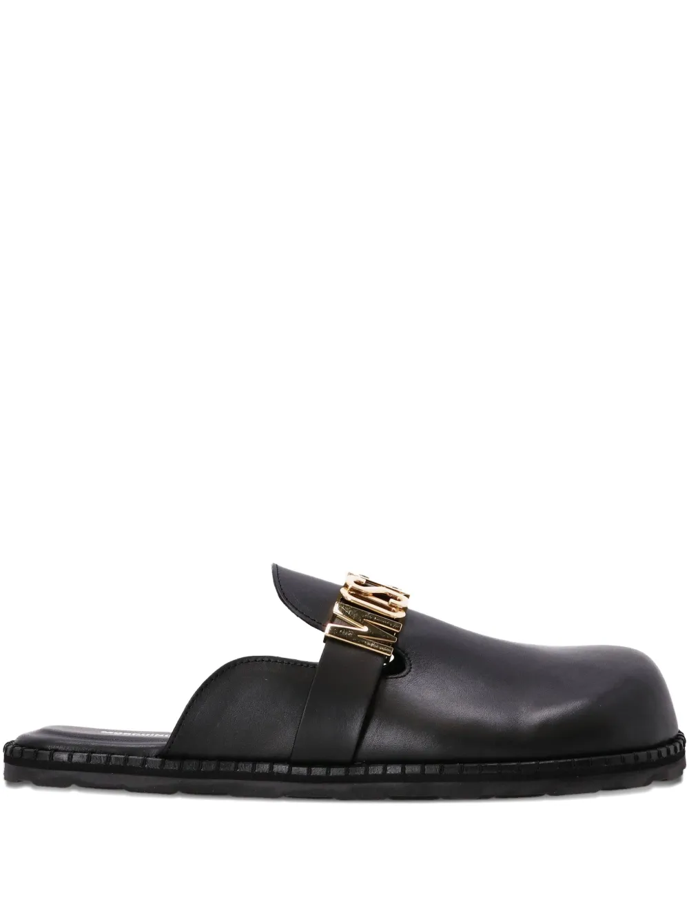 Moschino Mules in pelle con placca logo - Nero