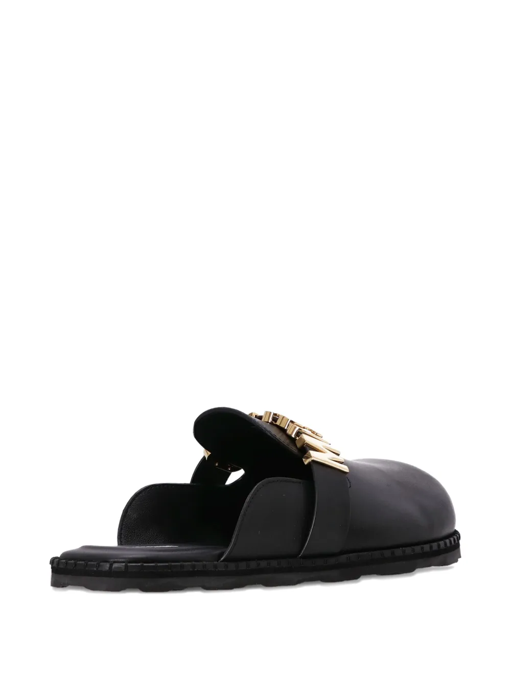 Moschino Leren muiltjes met logoplakkaat Zwart