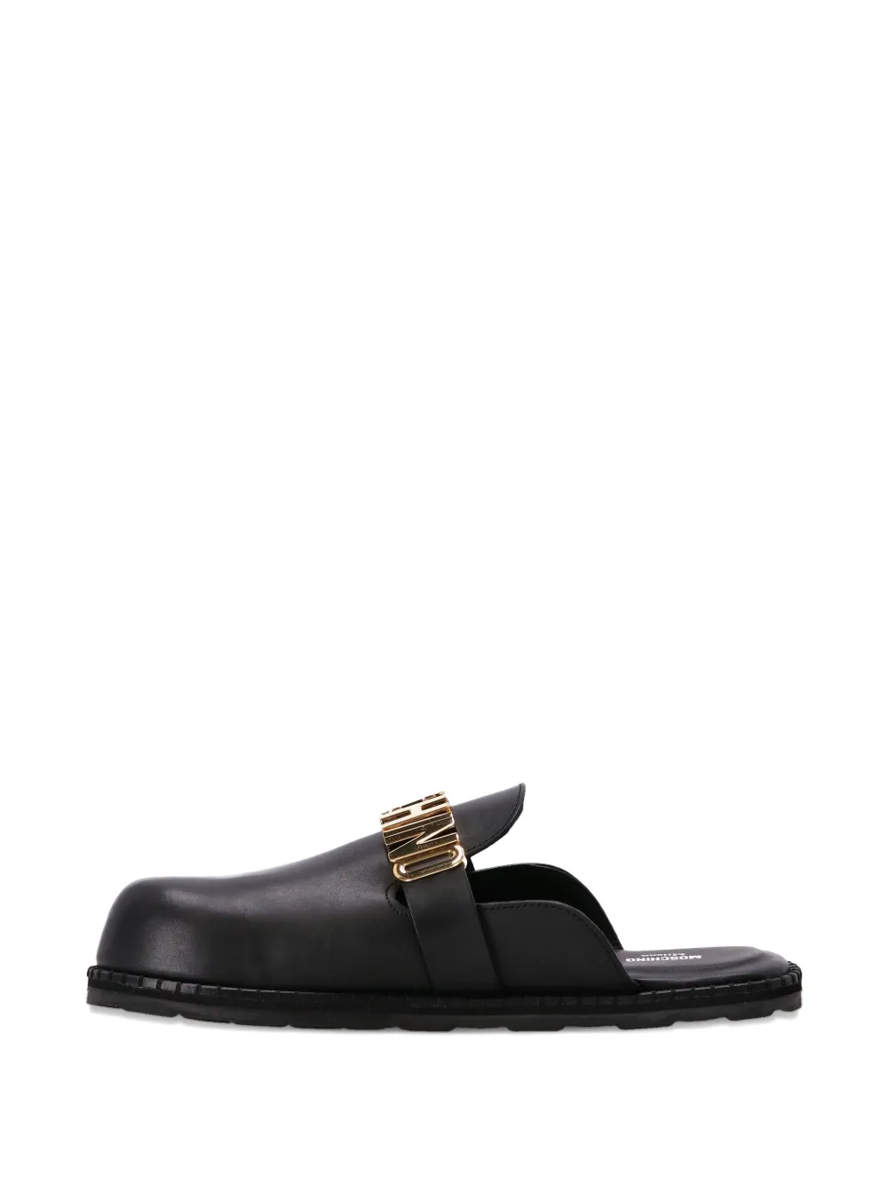 Moschino Leren muiltjes met logoplakkaat Zwart