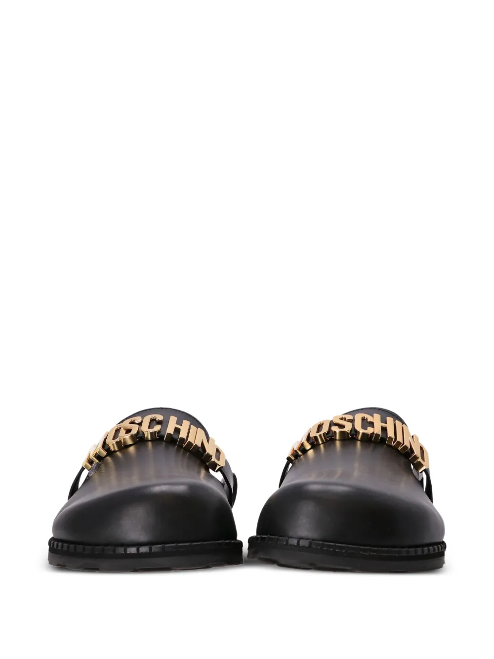 Moschino Leren muiltjes met logoplakkaat Zwart