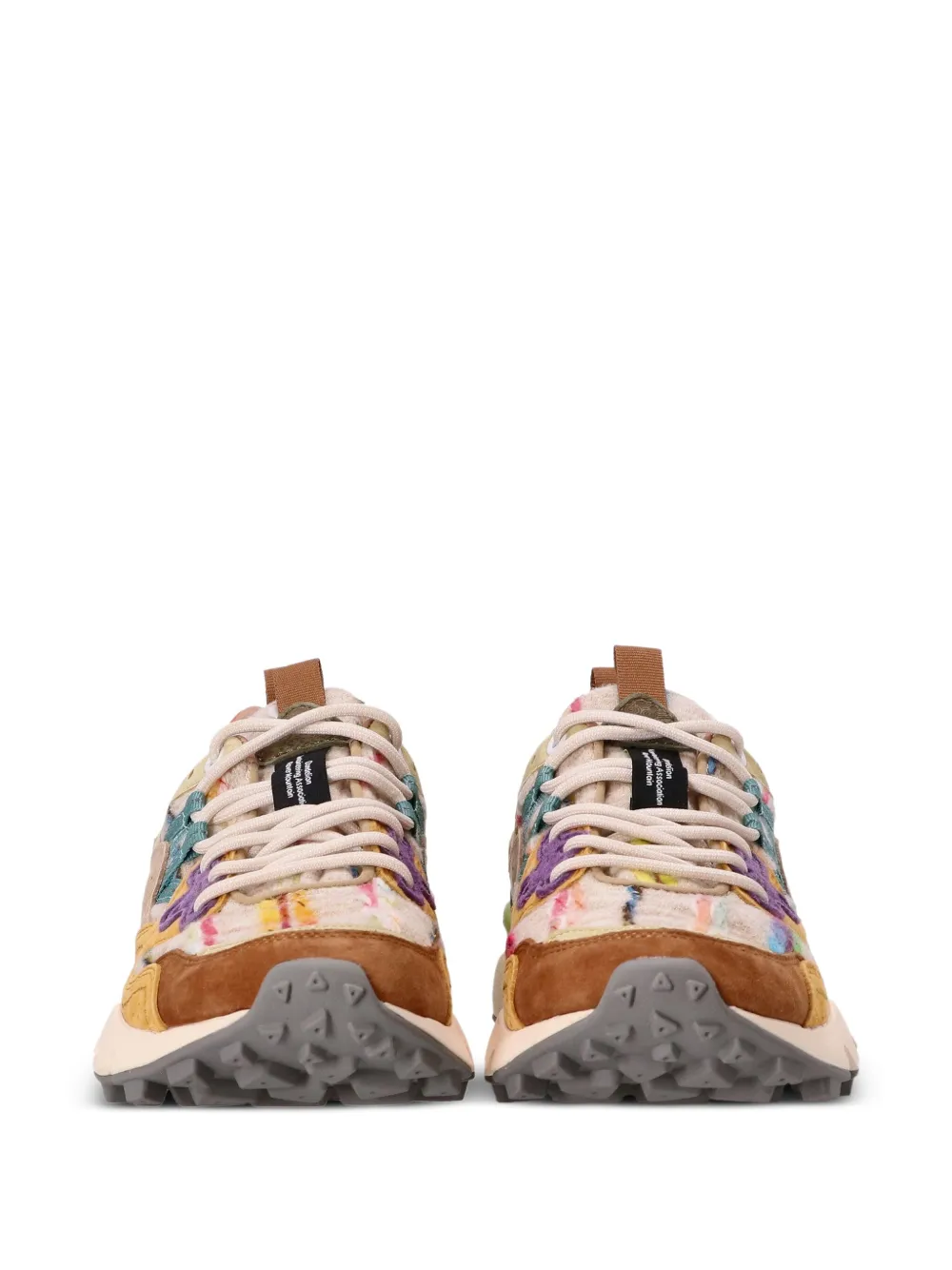 FLOWER MOUNTAIN Leren sneakers met patchwork Beige