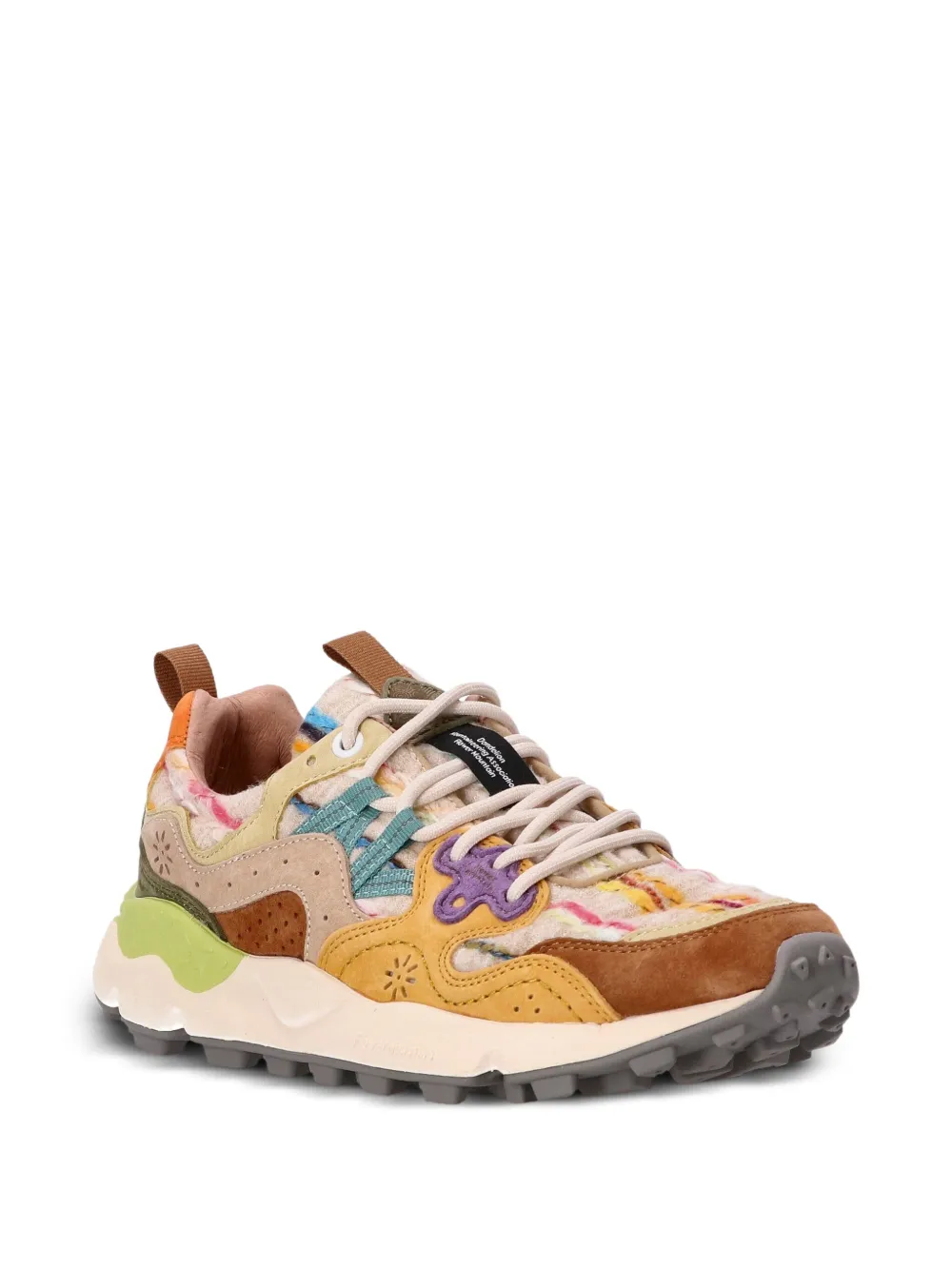 FLOWER MOUNTAIN Leren sneakers met patchwork - Beige