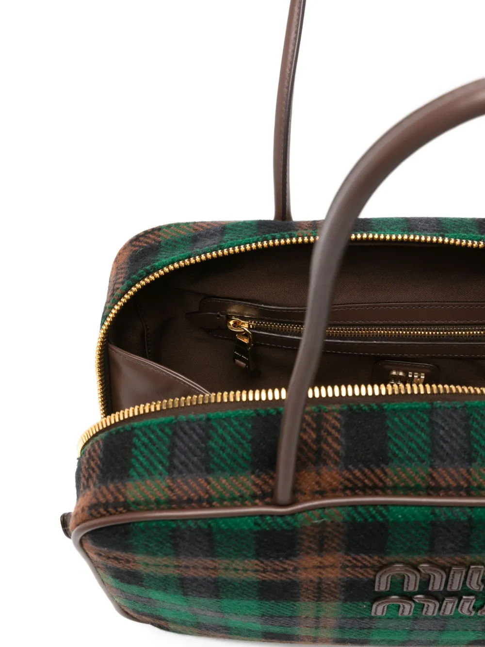 Miu Schoudertas met tartan ruit en logodetail Groen