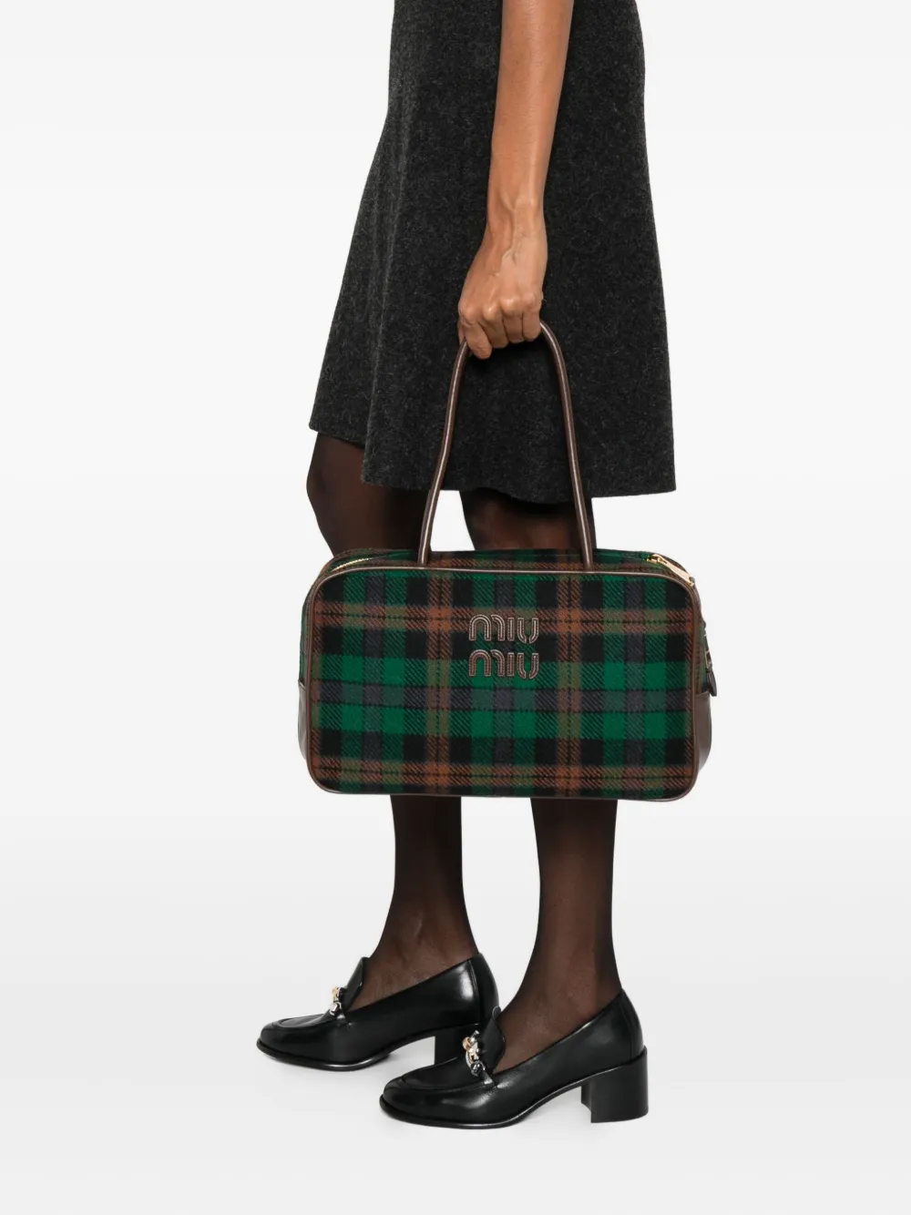 Miu Miu tartan logo-detail shoulder bag - Groen
