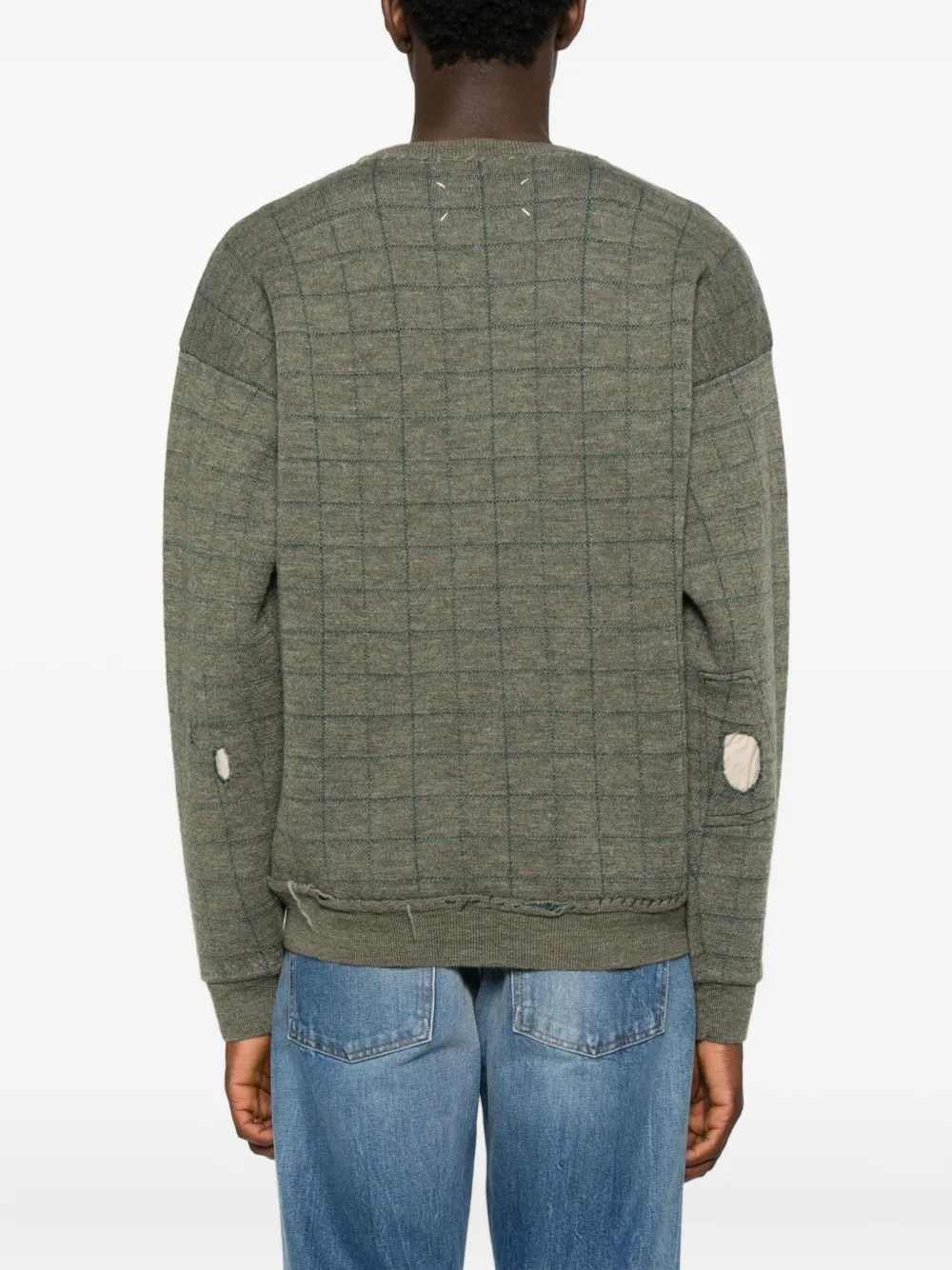 Maison Margiela Check-pattern Distressed Sweater In Green