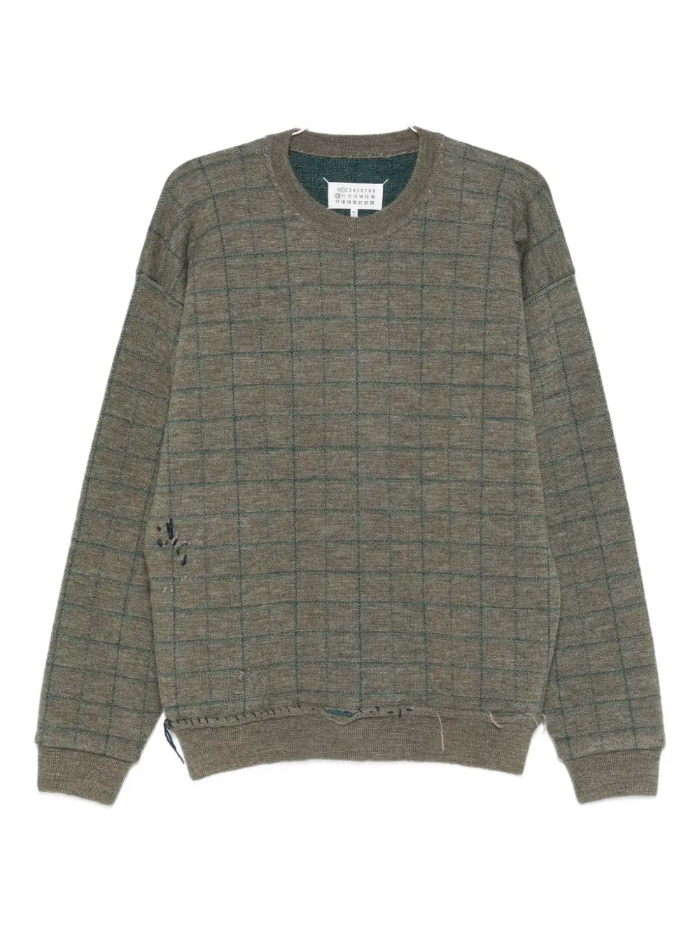 Maison Margiela Check-pattern Distressed Sweater In Green