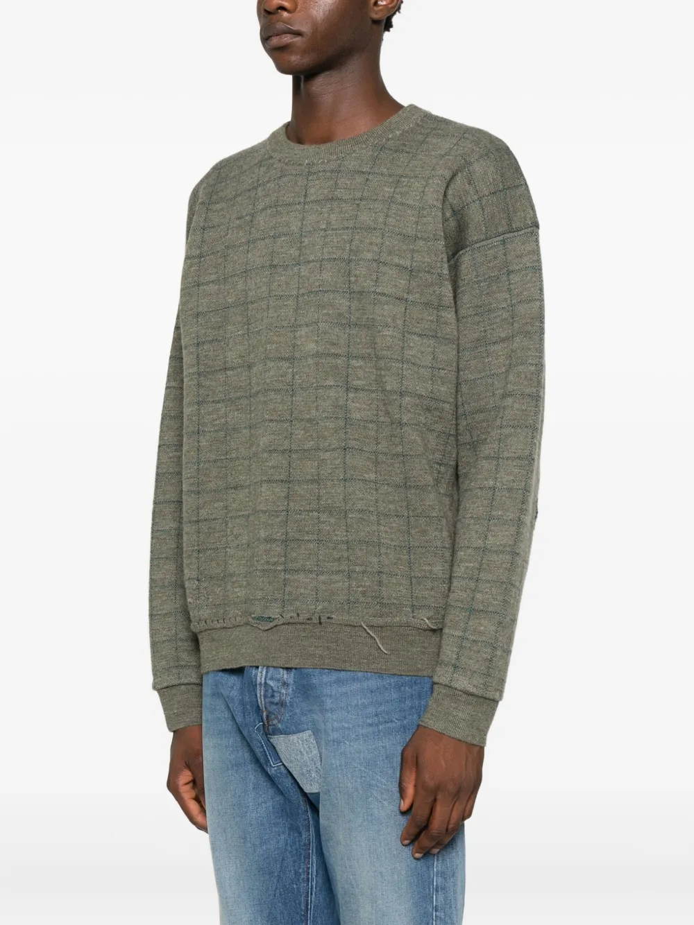 Maison Margiela Check-pattern Distressed Sweater In Green