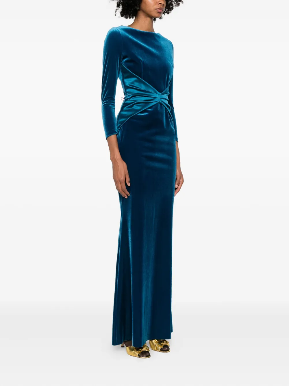 Chiara Boni La Petite Robe Jaslette Satin-embellished Velvet Mermaid Gown In Blue