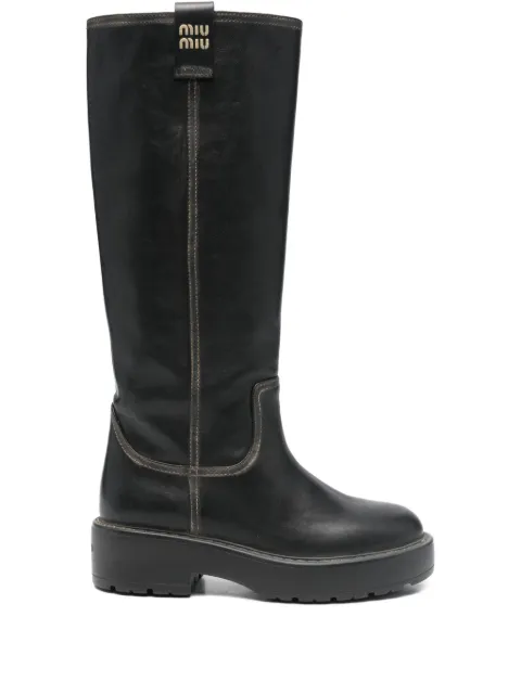 Miu Miu logo-plaque knee-high boots