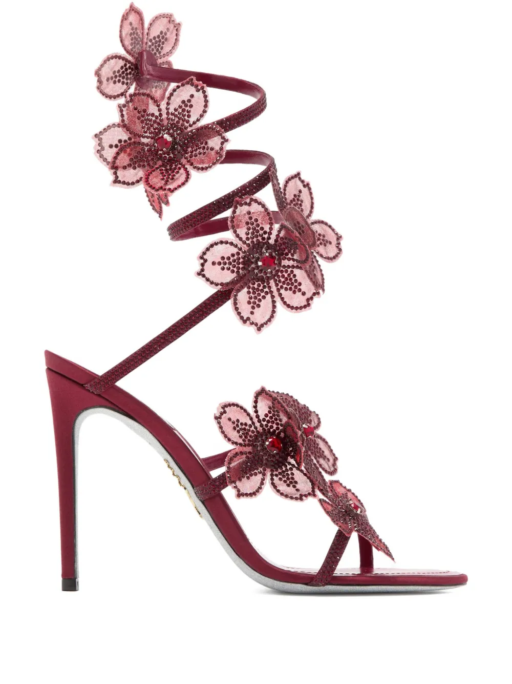 René Caovilla 105mm Crystal-flower Embellished Sandals In Red