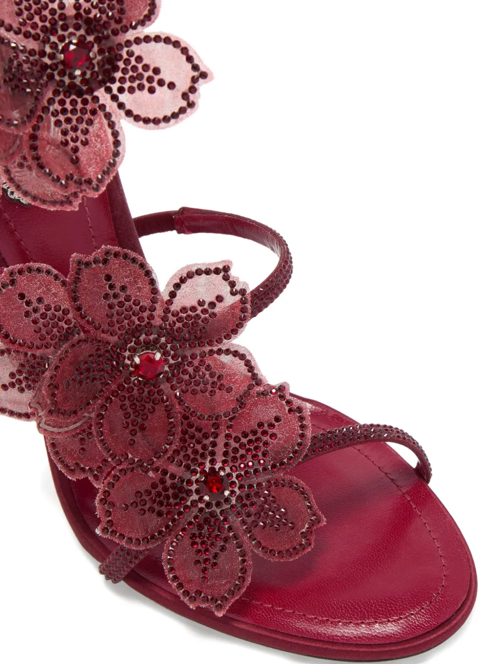 René Caovilla 105mm crystal-flower embellished sandals Red