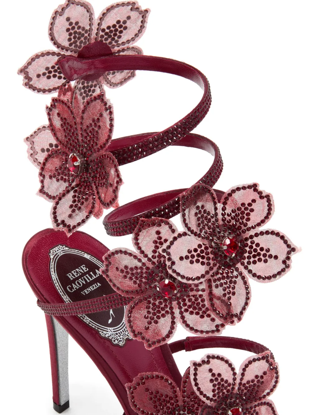 René Caovilla 105mm crystal-flower embellished sandals Red