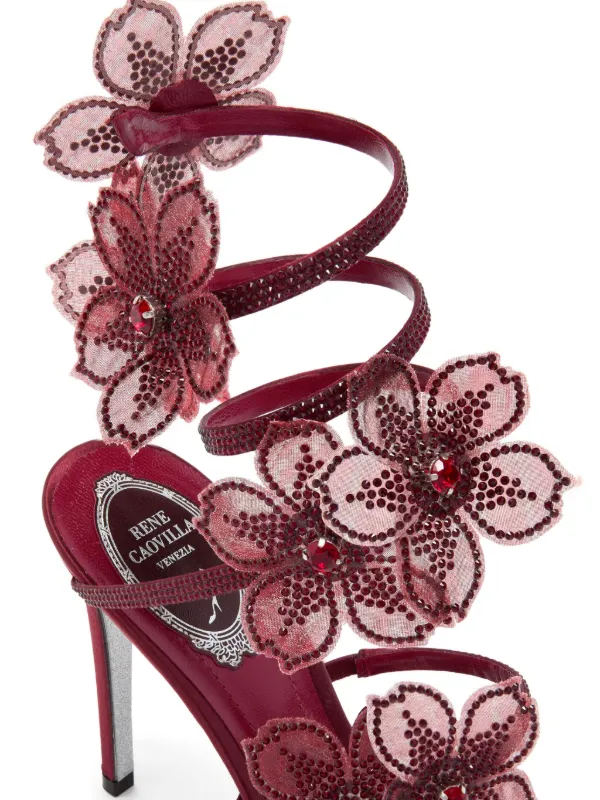 René Caovilla 105mm crystal-flower Embellished Sandals | Red