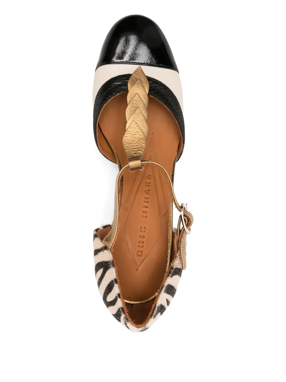 Chie Mihara 60mm zebra-print panelled pumps Neutrals