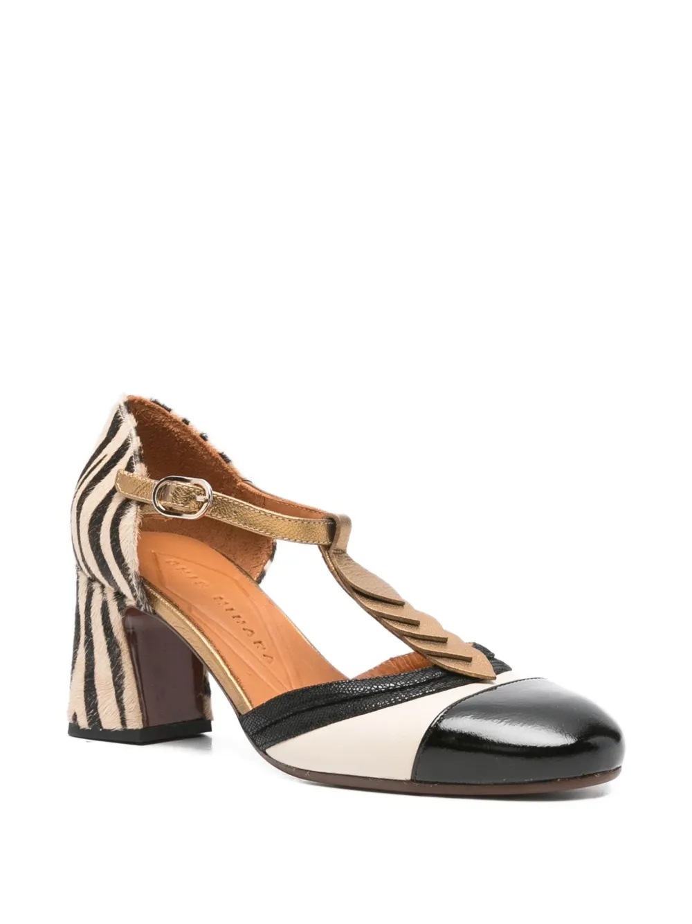 Chie Mihara 60mm zebra-print panelled pumps Neutrals