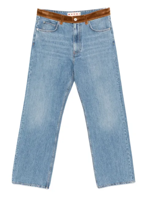 Marni floral-appliqué velvet-trim jeans